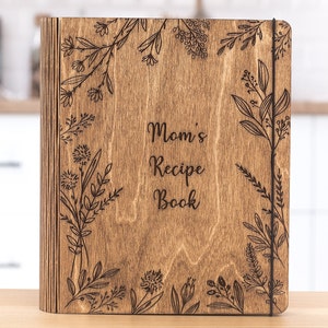 Custom Recipe Book with Blank Cards - Cookbook Binder Personalized Wooden Notebook - Christmas Gift for Mom Daughter Dad