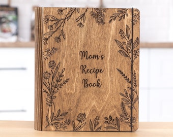 Custom Recipe Book with Blank Cards - Cookbook Binder Personalized Wooden Notebook - Christmas Gift for Mom Daughter Dad