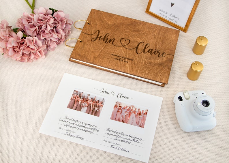 Wooden Guest Book for Wedding Instax Polaroid Album Anniversary Gift for Couple image 2