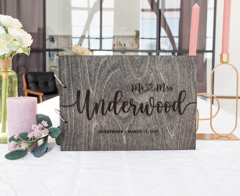 Wooden Guest Book for Wedding Instax Polaroid Album Anniversary Gift for Couple image 9