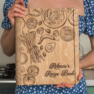 Livre de recettes personnalisé avec reliure vierge, cadeau pour maman, livre de recettes en bois, cadeau de fête des mères