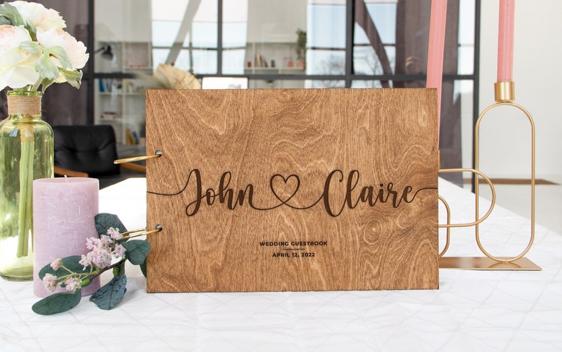 Wooden Guest Book for Wedding Instax Polaroid Album Anniversary Gift for Couple image 1