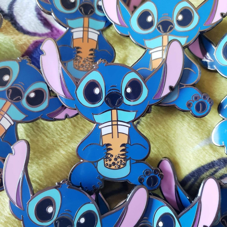 Stitch Boba Tea Hard Enamel Pin Cute Lapel Pin Kawaii Etsy