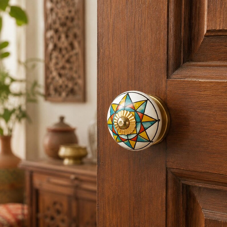 Hand Painted Ceramic Drawer Knobs, Colorful Floral Boho Furniture Hardware image 3