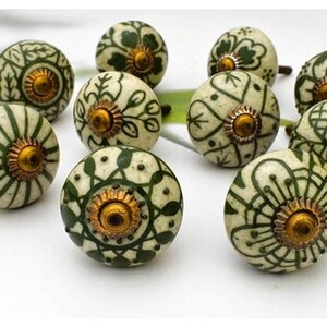 Green Ceramic Door Knobs, Vintage Decorative Drawer Pulls, Handmade Cabinet Hardware
