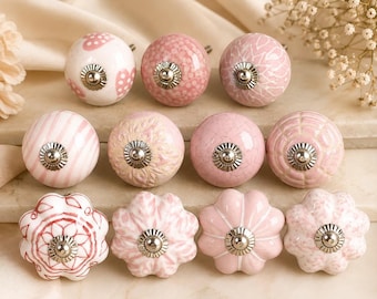 Handmade Pink Ceramic Flower Door Knobs,