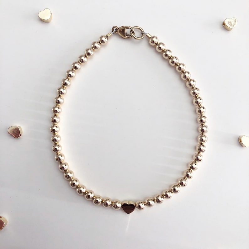 Gold Filled HEART Beaded Bracelet Personalized Gold Beaded Etsy