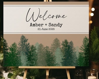 Wedding welcome sign forest template, paper kraft welcome sign, printable landscape sign, editable wedding sign, greenery sign | WOODLAND