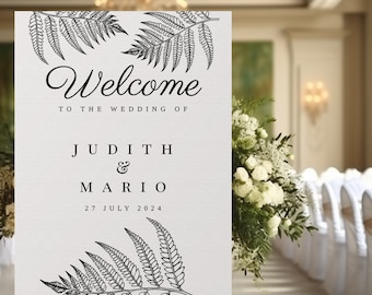 GRESSONEY Wedding welcome sign template, elegant welcome to our wedding sign, printable vertical sign, Templett editable botanical sign