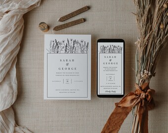 ALBA Wedding invitation bundle, smartphone e-vite, digital template, lavender mobile invites, Templett instant download, editable invites