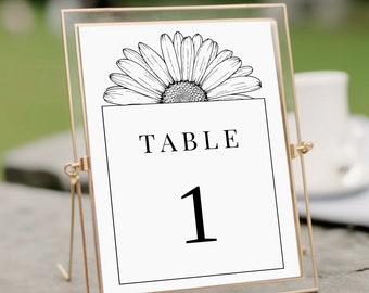 PARMA Editable wedding table number template with daisy, greenery table numbers, printable wedding table number, botanical table sign