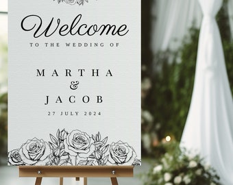 FIRENZE Wedding welcome sign template, elegant welcome to our wedding sign, printable vertical sign, Templett editable sign, botanical sign