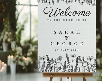 ALBA Wedding welcome sign template, elegant welcome to our wedding sign, printable vertical sign, Templett editable sign, botanical sign