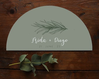 EUTERPE Wedding green sage fan, printable wedding fan template, editable fan, botanical wedding fan, leafy green sage fan, green olive fan