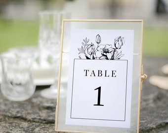 RAVENNA Editable wedding table number template with lilies, greenery table numbers, printable wedding table number, botanical table sign