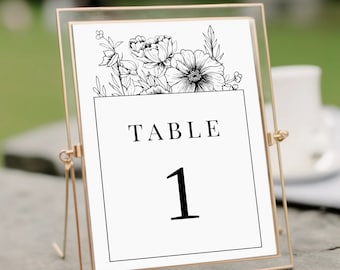SARZANA Editable wedding table number template with flowers, greenery table numbers, printable wedding table number, botanical table sign