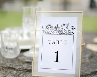 VICENZA Editable wedding table number template with wild flowers, greenery table numbers, printable table number, botanical table sign