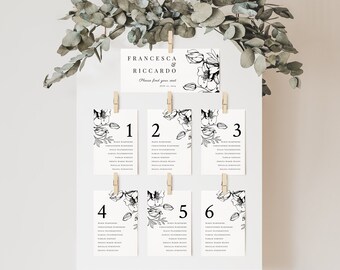Wedding seating chart template, elegant seating chart sign, table seating sign, lilies cards template for wedding seating plan | RAVENNA