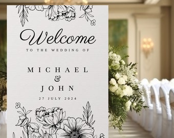 SARZANA Wedding welcome sign template, elegant welcome to our wedding sign, printable vertical sign, Templett editable sign, botanical sign