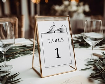 PAVIA Editable wedding table number template with calla, greenery table numbers, printable wedding table number, botanical table sign