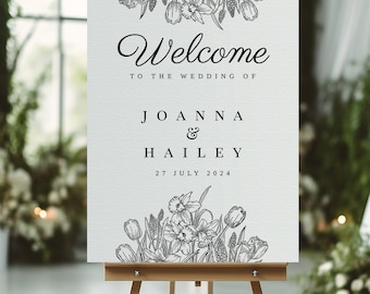 TORINO Wedding welcome sign template, elegant welcome to our wedding sign, printable vertical sign, Templett editable sign, botanical sign