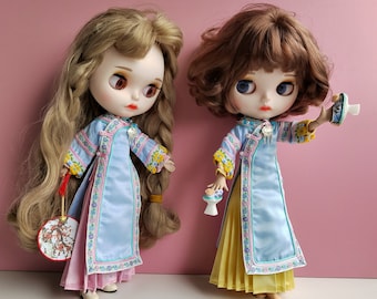 Blythe dress Chinadress blue  pink and yellow fit for OB24/Azone