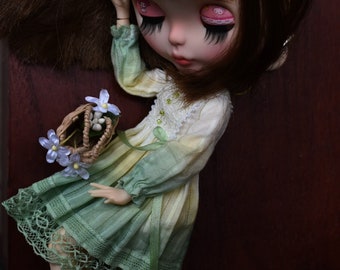 blythe hand-dyed  dress green fit for ob24/Rica 1/6doll