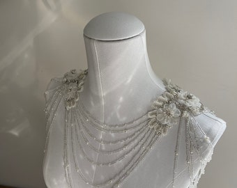 Flower Lace Body Chain With Pearl Beading and Crystal, Unique shoulder Chain for Bride DEW