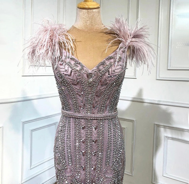 Vintage Pink Wedding Dress With Feather Detail, Gatsby Style Color ...