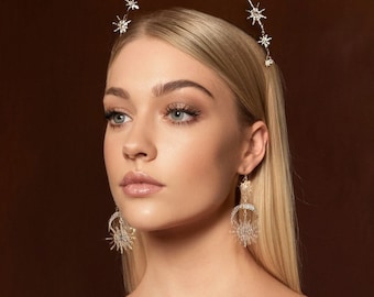 Wedding Starburst Tiara Crown, Crystal Star Halo, Wedding Crown in Gold Or Silver ~ BRILLIUM