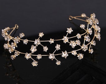 Crystal Celestial Tiara, Bridal Star Crown in Gold CELESTINE