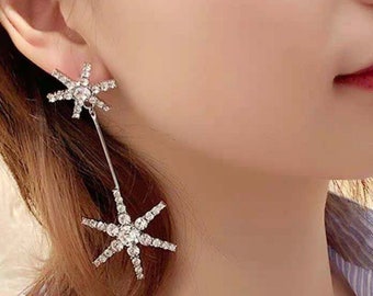 Star Earrings with Crystal Rhinestones in silver or gold ~  PRIMA