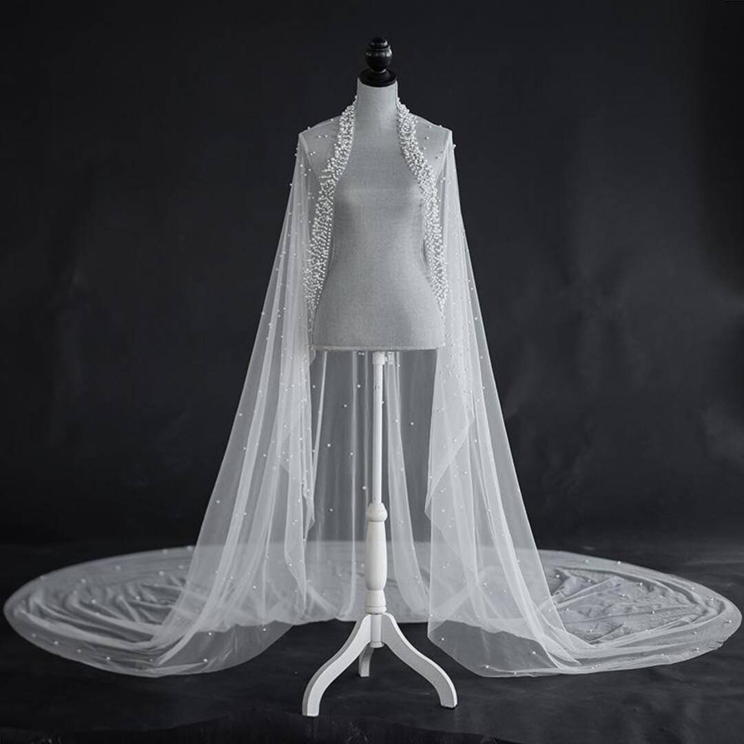 Bridal Wedding Cape With Pearl Shoulder Detail Wedding Veil Etsy
