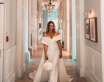 off the shoulder mikado wedding dress