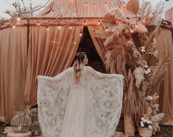 Vestido de capa de novia de novia, capa de cubierta de encaje de novia para cuento de hadas de boda boho ~ CLEMENTINE