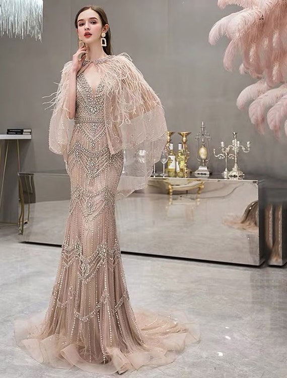 Gatsby Vintage Style 20s Pink Wedding Dress With Crystal - Etsy