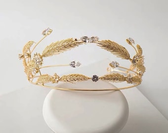 Wedding Tiara, Grecian Style Bridal Wedding Headband Crown in Gold with Crystal Detail ASTEROPE