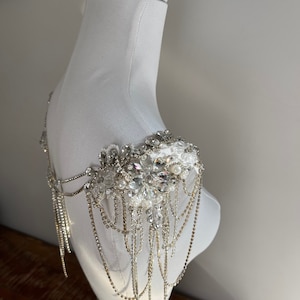 Flower Lace Body Chain With Pearl Beading and Crystal, Unique shoulder Chain for Bride DEW