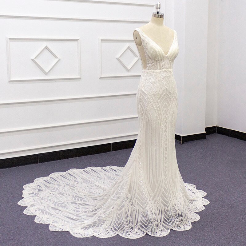 Modern Lace Art Deco Wedding Dress ...