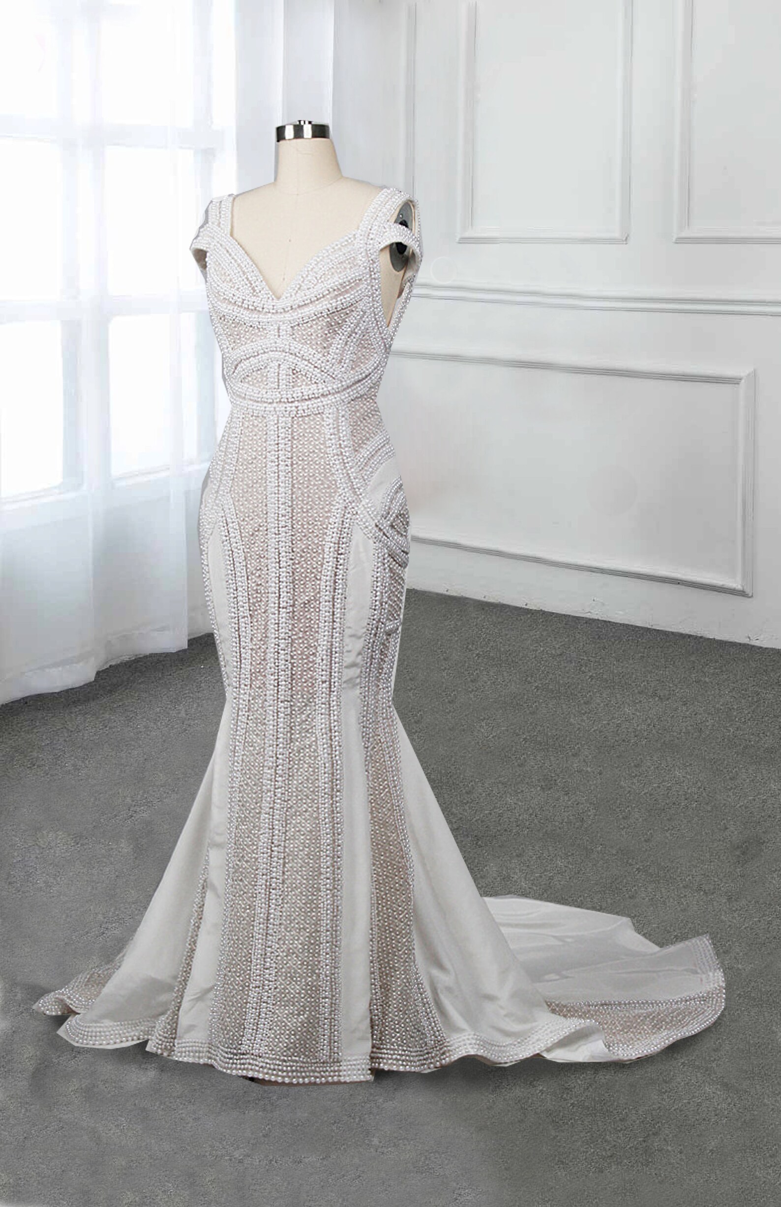 Unique Pearl Bridal Gown With Open Back Mermaid Wedding Dress - Etsy