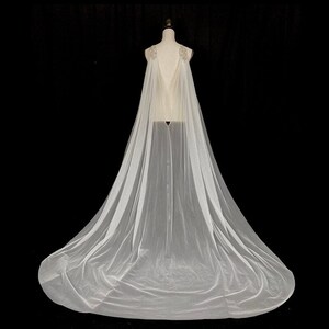 Bridal Wedding Shoulder Watteau Veil With Shoulder Rhinestones, Wedding Cape with Train FABLE image 7