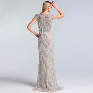 Unique Gatsby Evening Dress, 20s Wedding Dress in Hollywood Starlet Style 20s Wedding Dress in Silver DEMI image 5