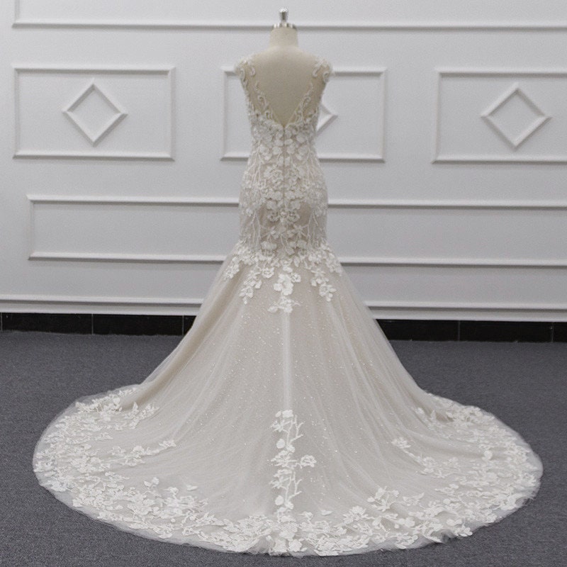 Boho Lace Wedding Dress With Floral Lace Mermaid Style Bridal - Etsy