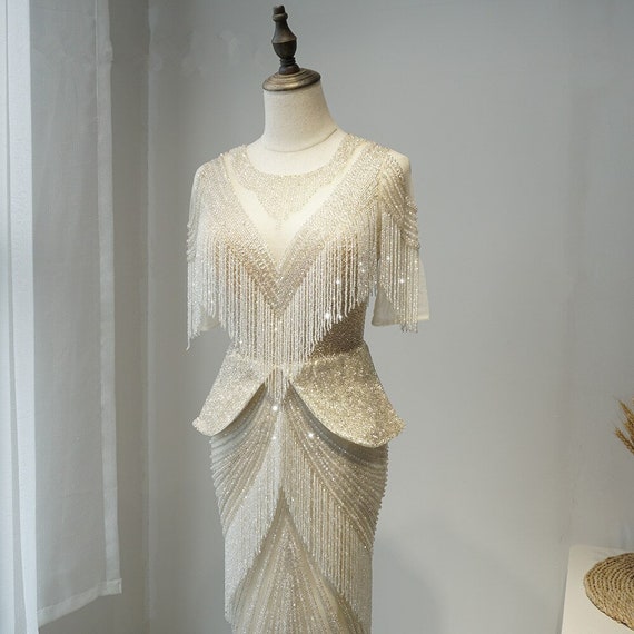 Evening dress with tassels cheap