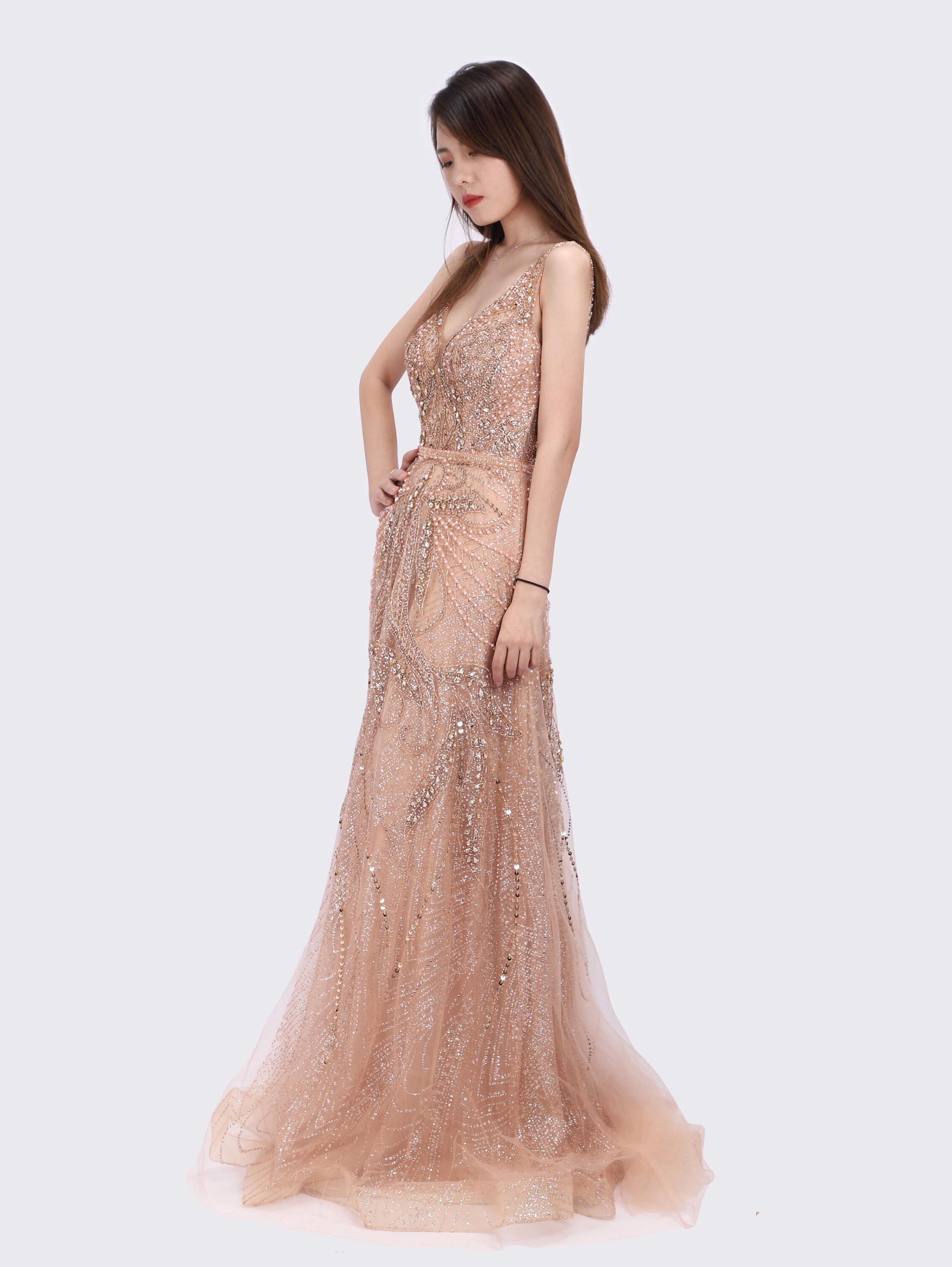 beaded pink bridesmaid dress