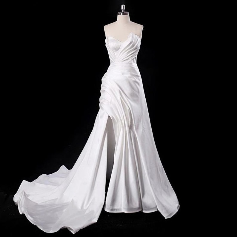 Satin Mermaid Mikado Satin Gown Side Split Wedding Dress in | Etsy