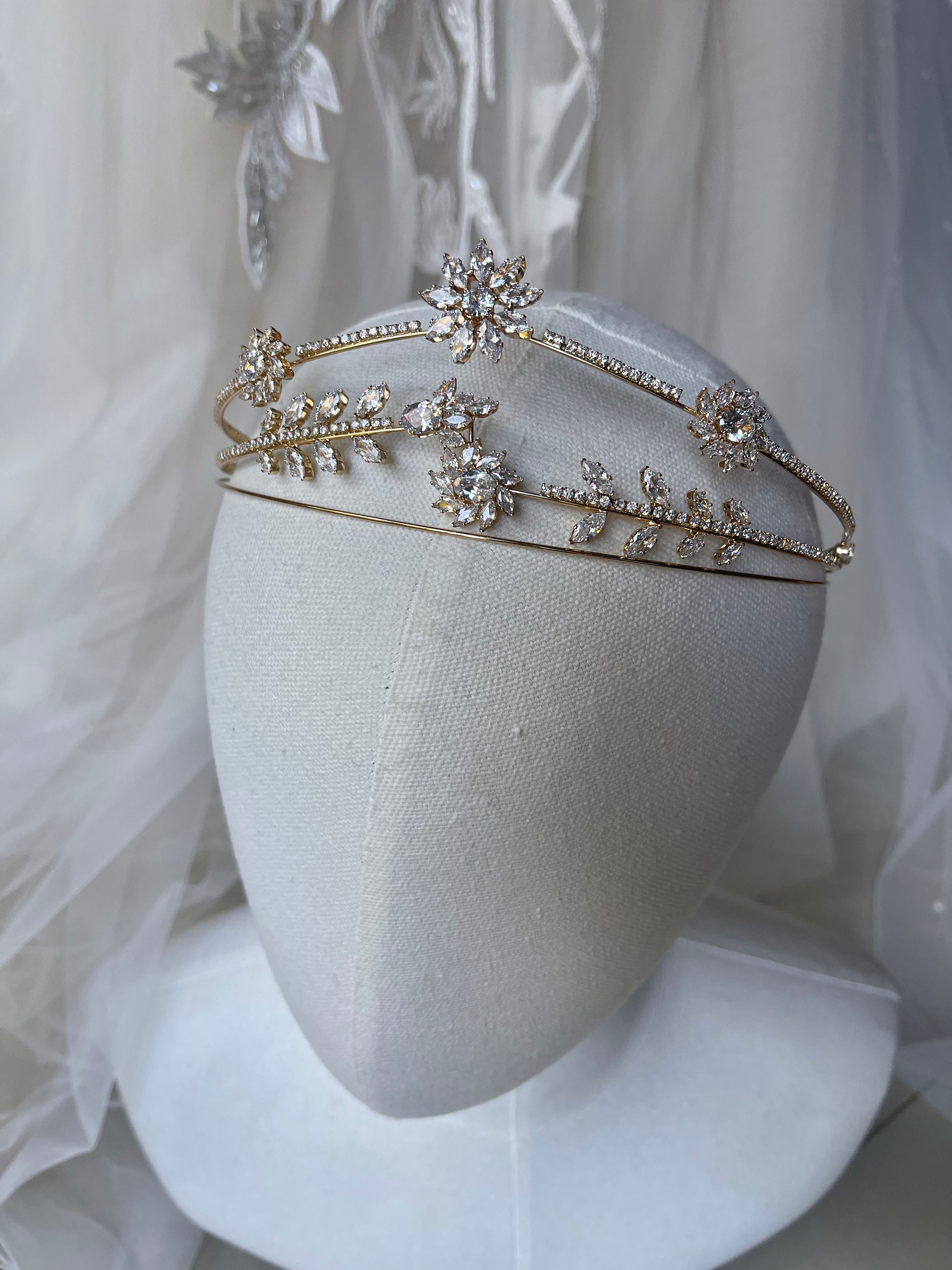 Small Tiara Butterfly Flower Crystal Bridal Tiara Crown 