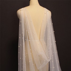 Bridal Wedding Veil  in pearl tulle, Cover Up Cape with Watteau Train for  ELOWEN