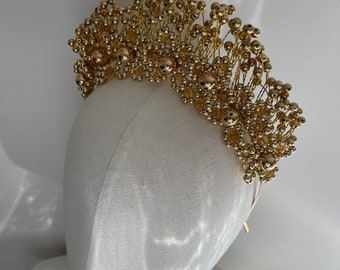 Beaded Wedding Halo Crown, Boho Wedding Tiara or Unique Gold Festival Headpiece SHRINE