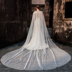 Art Deco Long Crystal Beaded Wedding Cloak, Regal Tulle Bridal Cape or ...